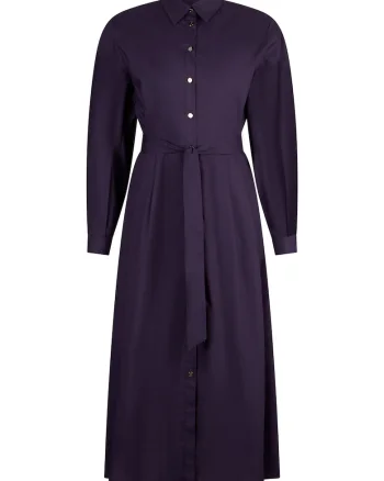 Rochie-camasa midi de poplin cu cordon in talie, Violet aubergine
