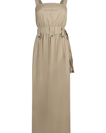 Rochie de poplin cu croiala evazata si cordon in talie, Gri