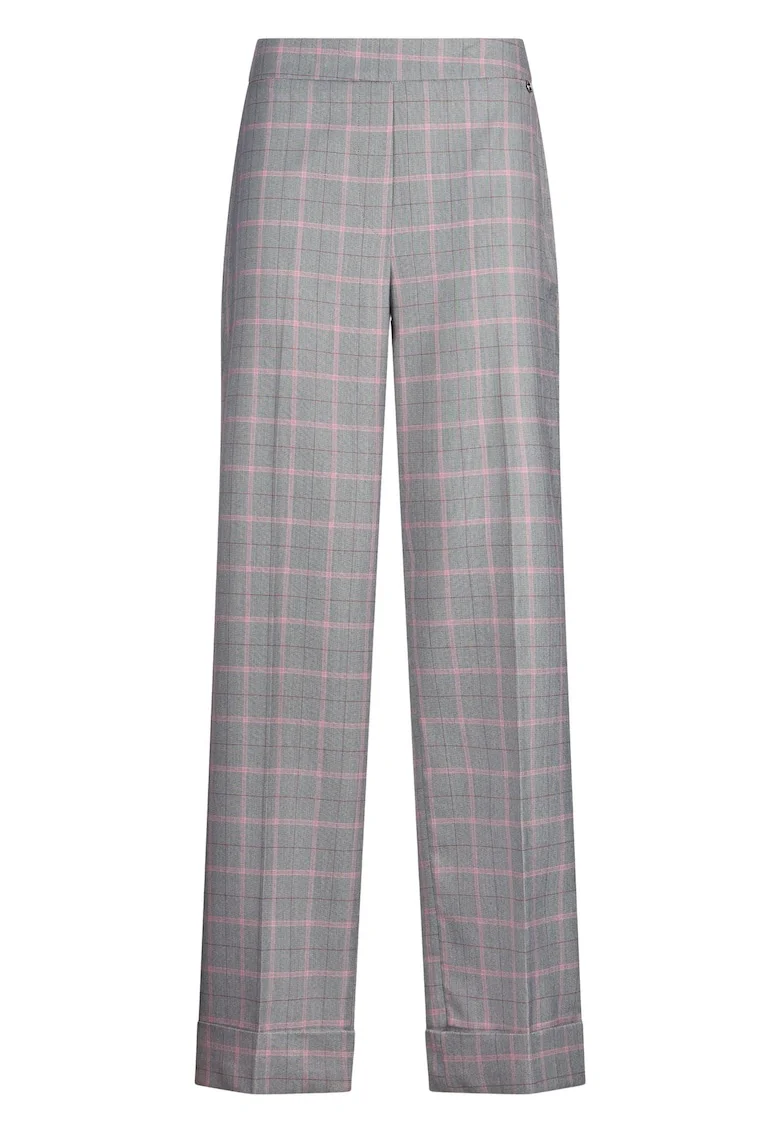 Pantaloni drepti cu model in carouri, Gri