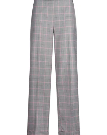 Pantaloni drepti cu model in carouri, Gri