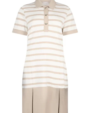 Rochie in dungi cu design 2in1, Bej