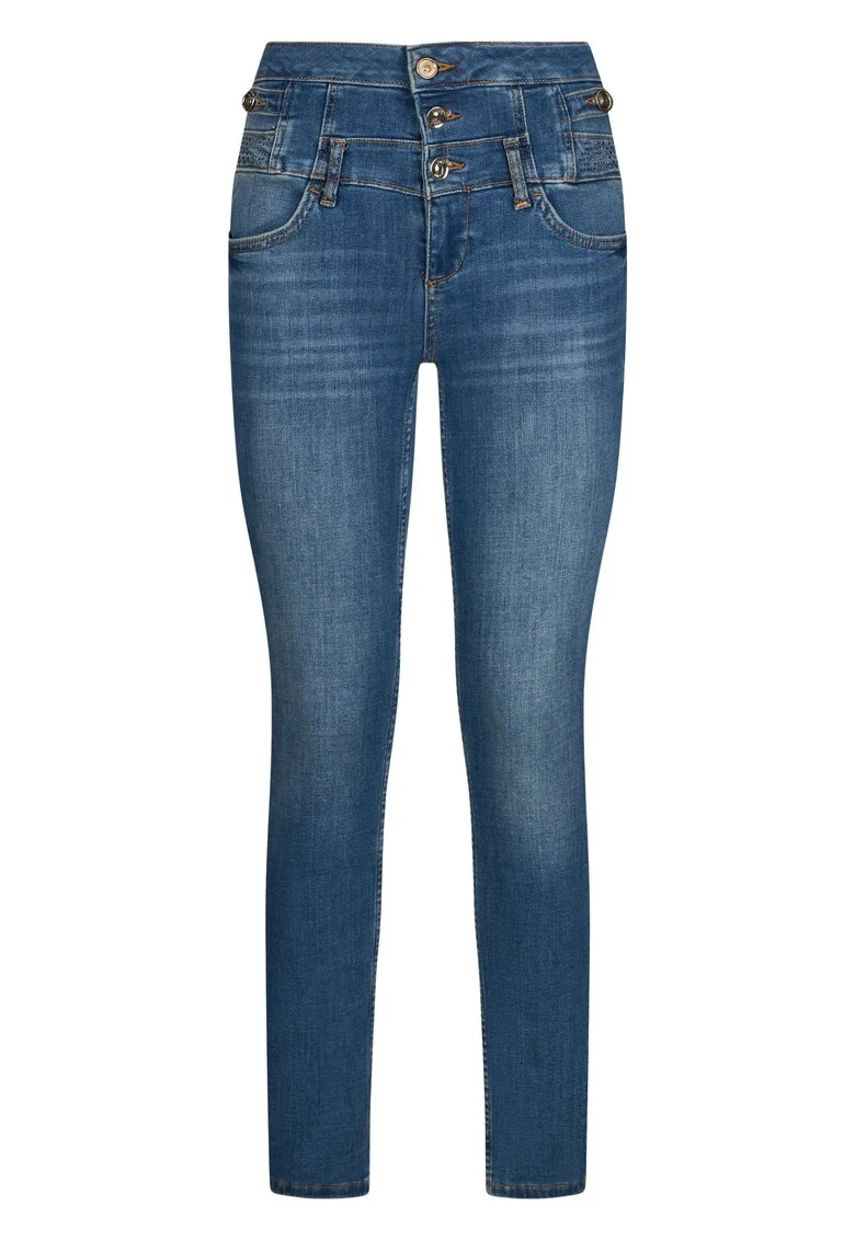 Blugi skinnycu talie inalta si aplicatii, Bleumarin