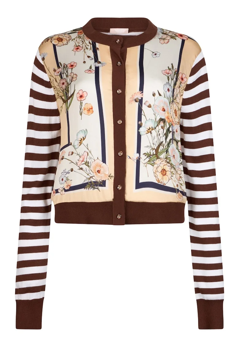 Cardigan cu nasturi si model, Alb/Maro