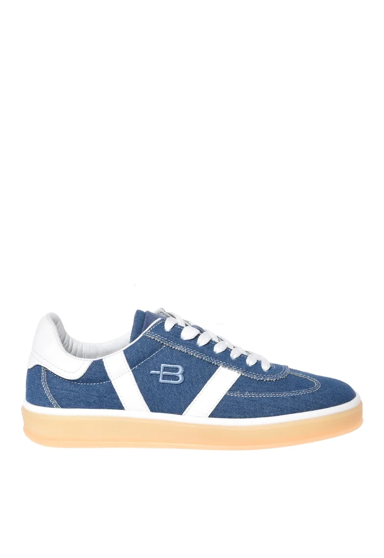 Pantofi sport din denim cu garnituri din piele, Albastru