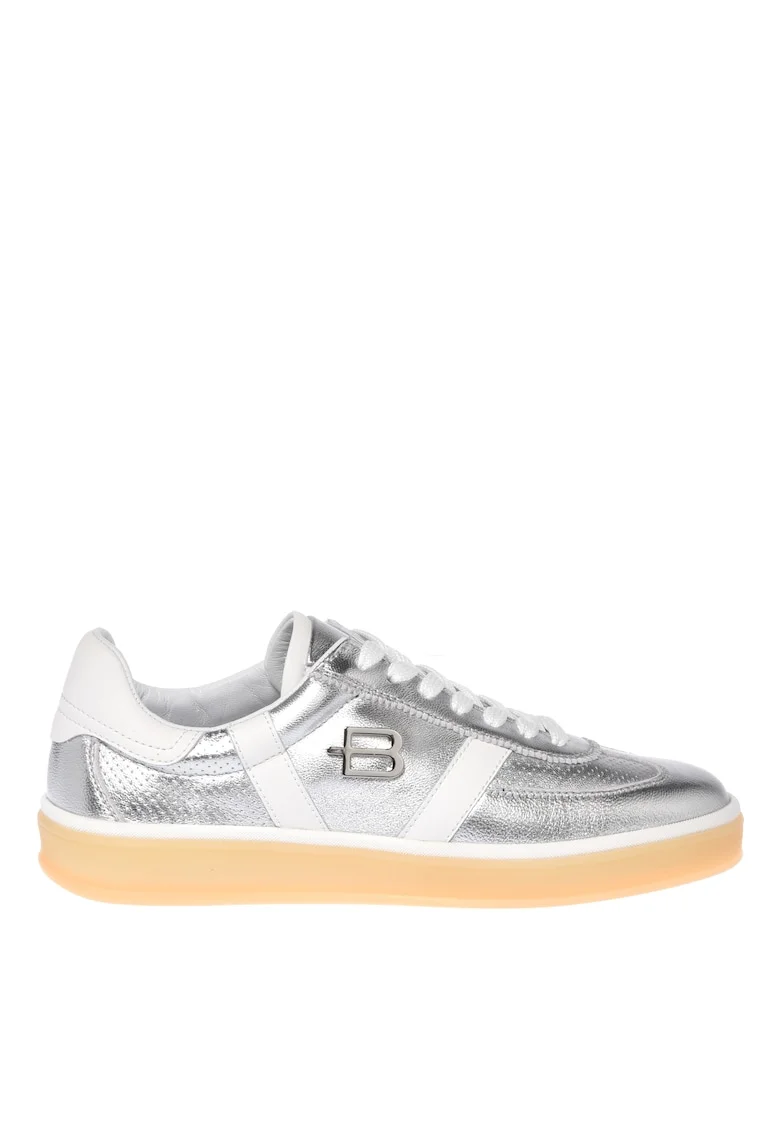 Pantofi sport din piele cu aspect metalic, Argintiu