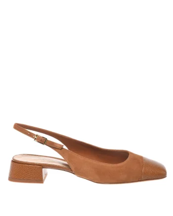 Pantofi din piele si piele intoarsa cu varf patrat, Maro