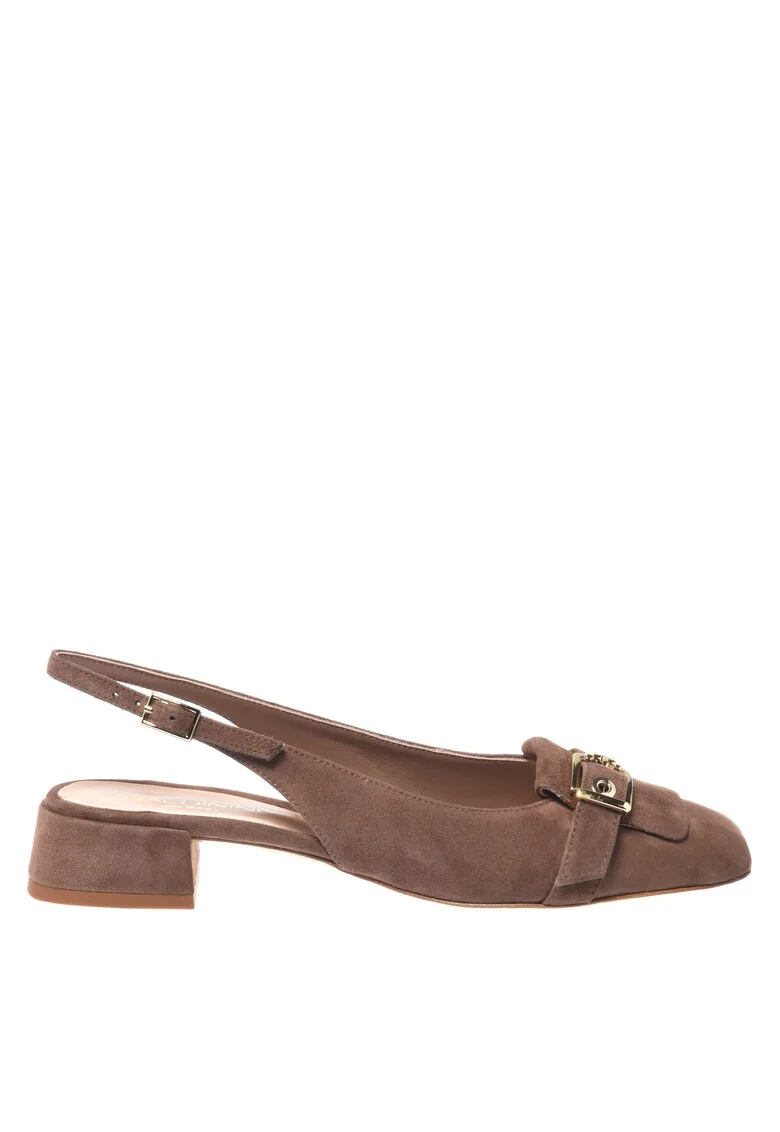 Pantofi slingback din piele intoarsa cu varf patrat si toc, Maro taupe