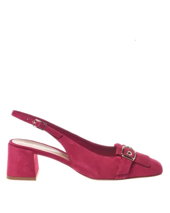 Pantofi slingback din piele intoarsa cu varf patrat si toc, Fucsia