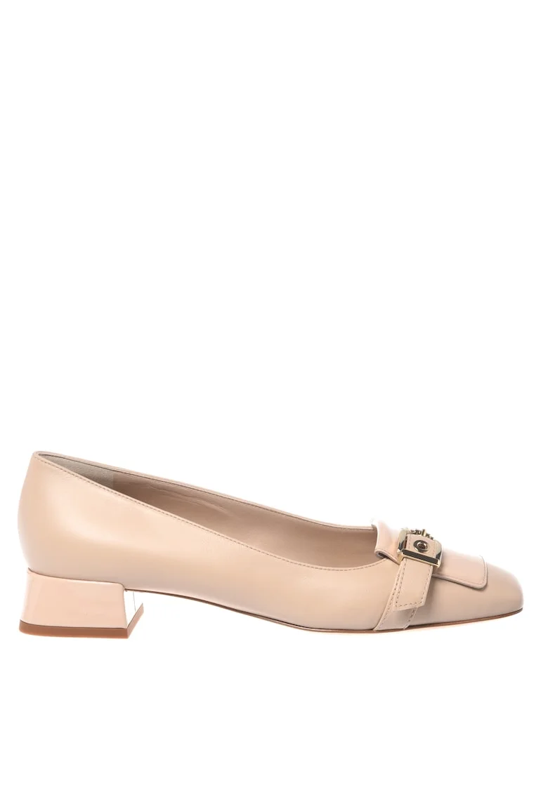 Pantofi din piele cu varf patrat si toc kitten, Crem