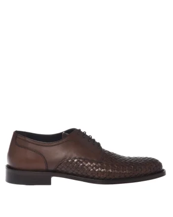 Pantofi de piele cu garnituri impletite, Maro