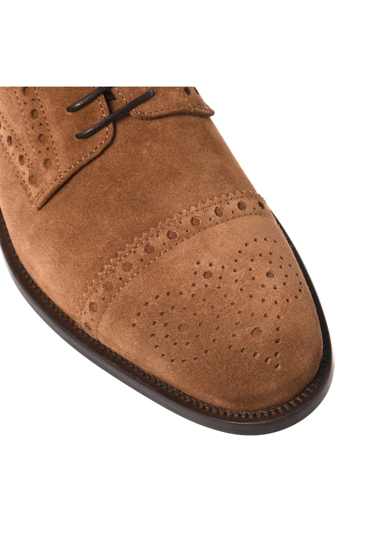 Pantofi brogue de piele intoarsa, Maro