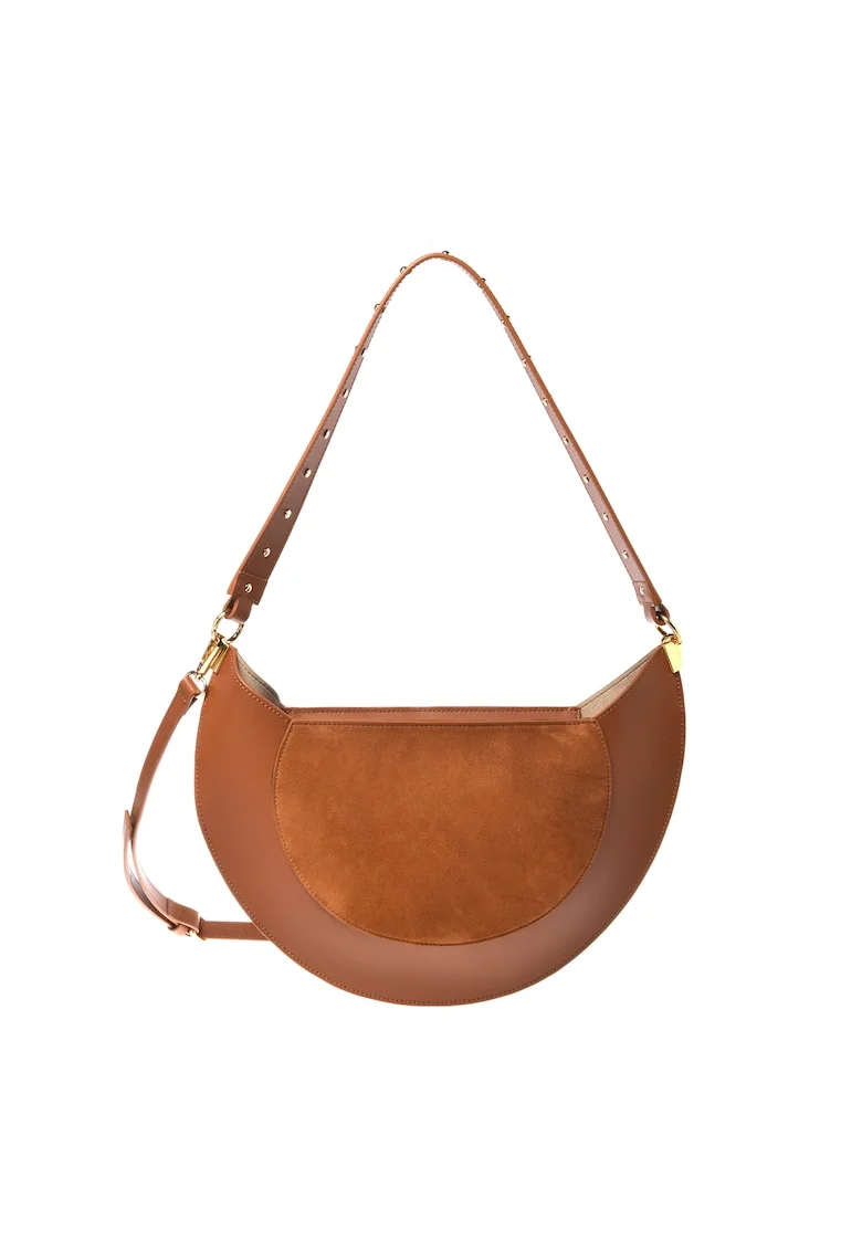 Geanta din piele si piele intoarsa, Maro, 22x36x6