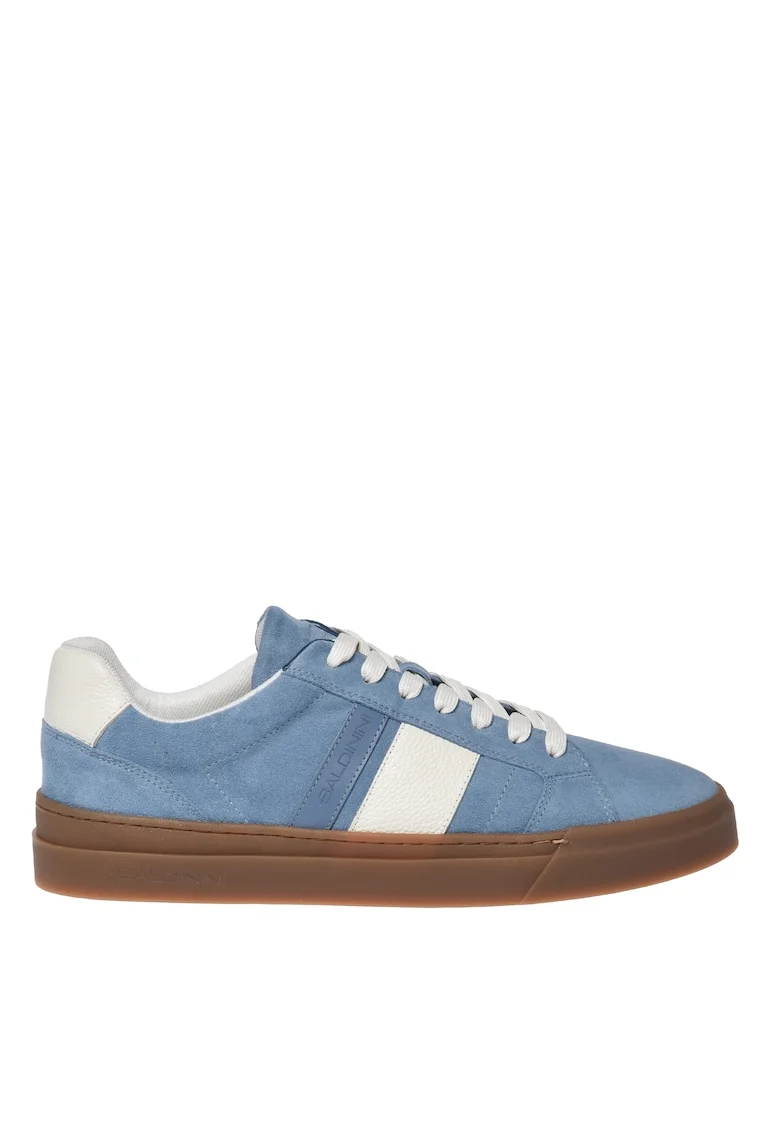 Pantofi sport de piele intoarsa cu garnituri de piele, Gri/Albastru deschis