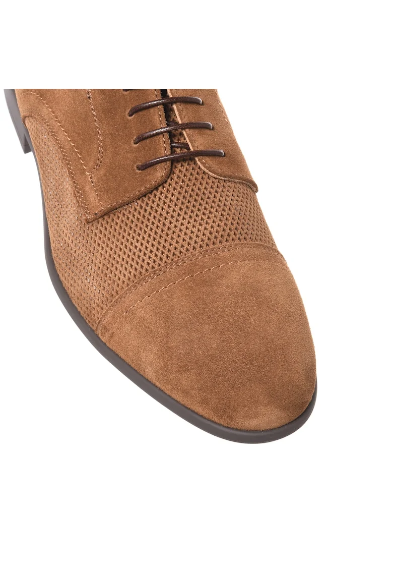 Pantofi brogue de piele intoarsa, Maro
