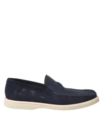 Pantofi loafer de piele intoarsa cu perforatii, Albastru