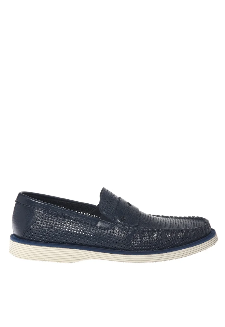 Pantofi loafer de piele cu perforatii, Albastru