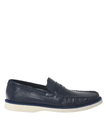 Pantofi loafer de piele cu perforatii, Albastru