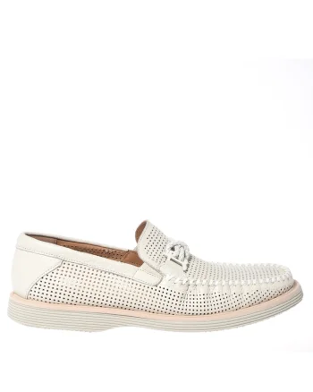 Pantofi loafer de piele cu perforatii, Alb murdar