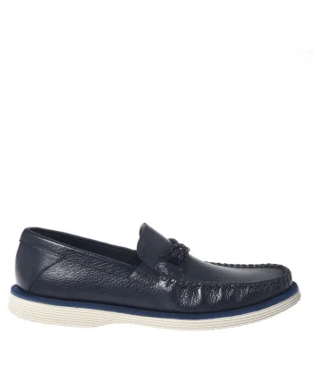 Pantofi loafer de piele cu talpa plata, Albastru