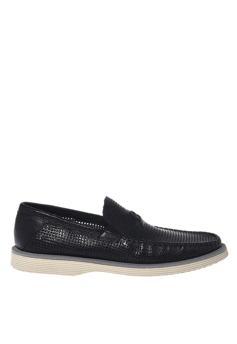 Pantofi loafer de piele cu perforatii, Negru