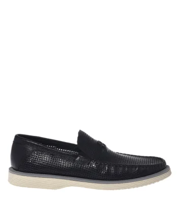 Pantofi loafer de piele cu perforatii, Negru