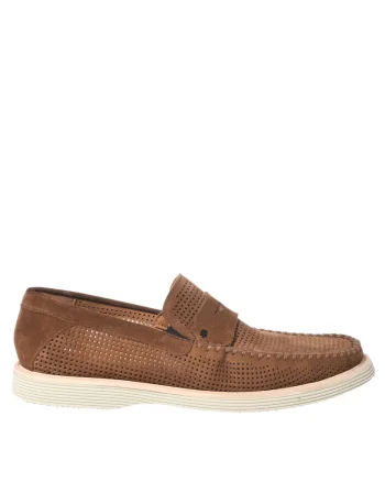 Pantofi loafer de piele intoarsa cu perforatii, Maro