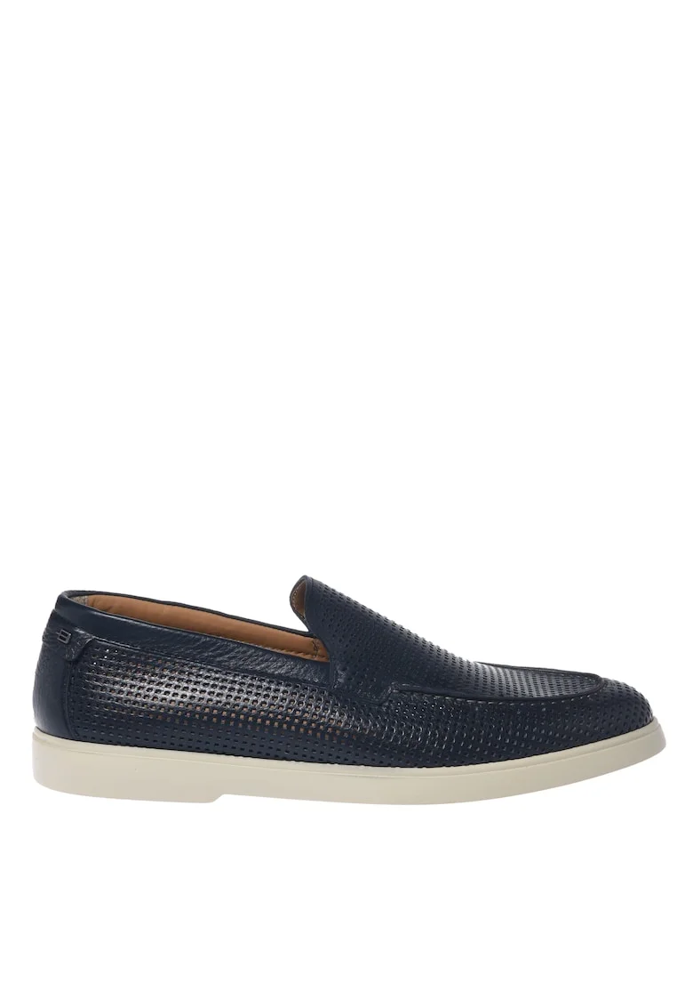 Pantofi loafer de piele cu perforatii, Albastru
