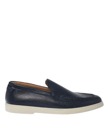 Pantofi loafer de piele cu perforatii, Albastru