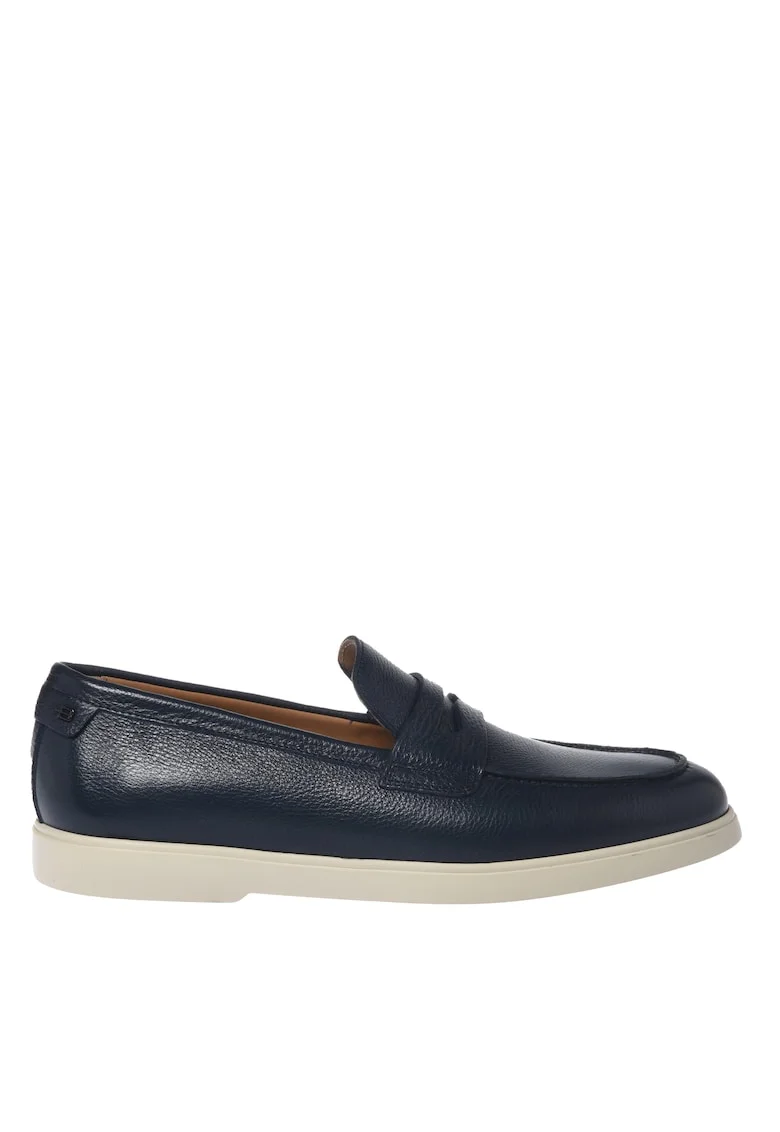 Pantofi loafer de piele cu logo, Albastru