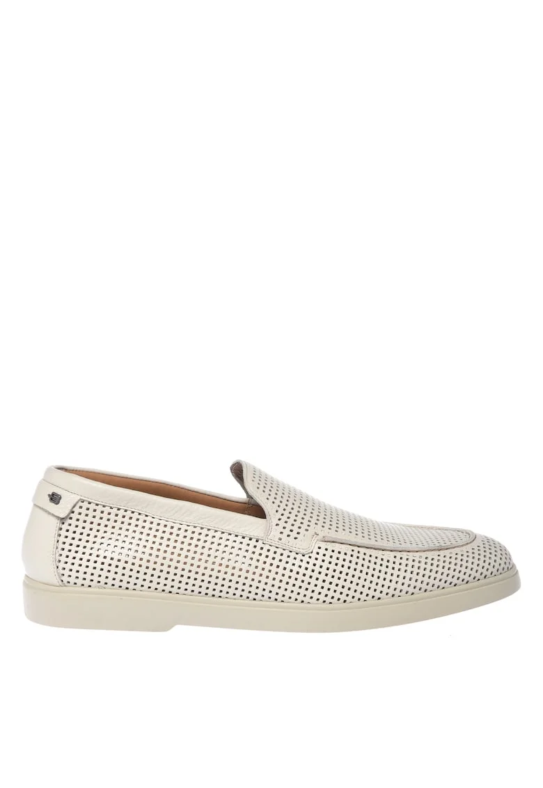 Pantofi loafer de piele cu perforatii, Alb murdar