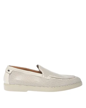 Pantofi loafer de piele cu perforatii, Alb murdar