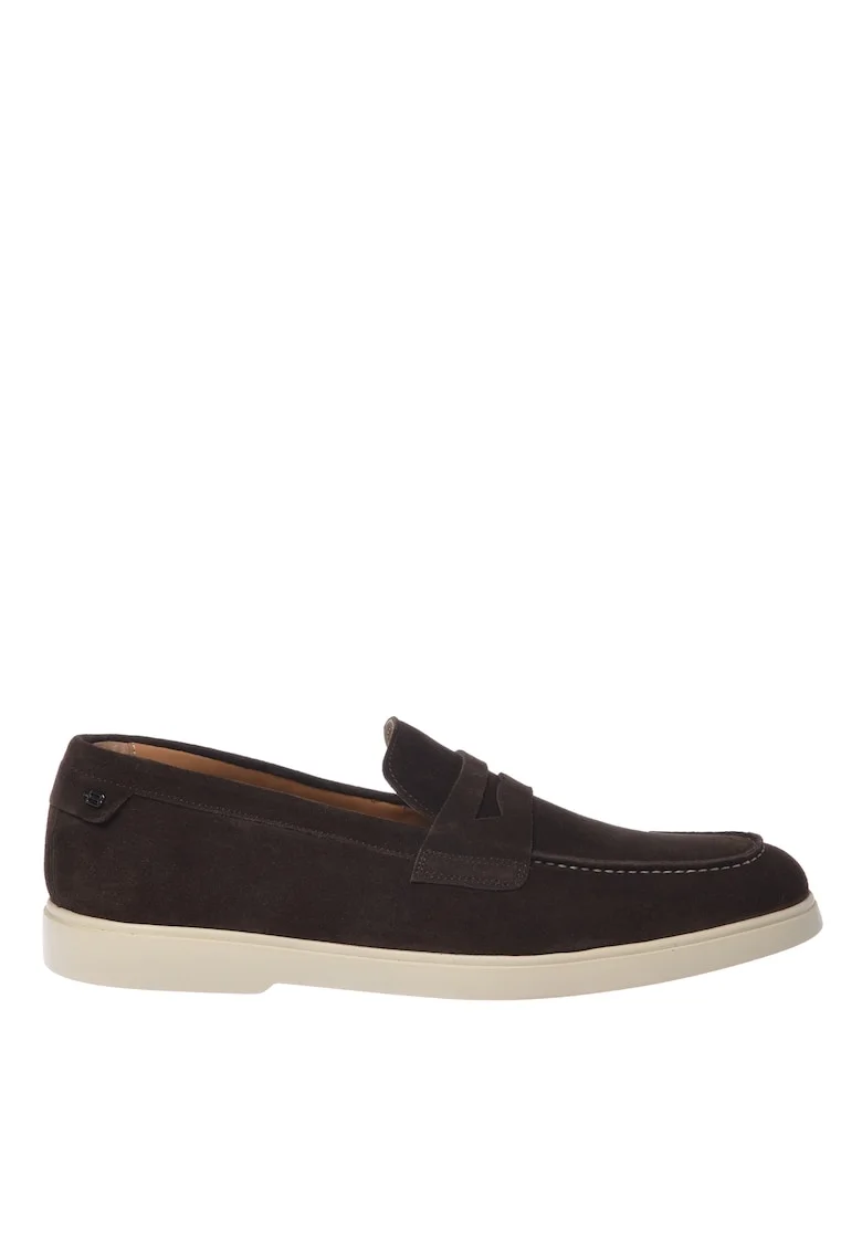 Pantofi loafer de piele intoarsa cu logo, Maro