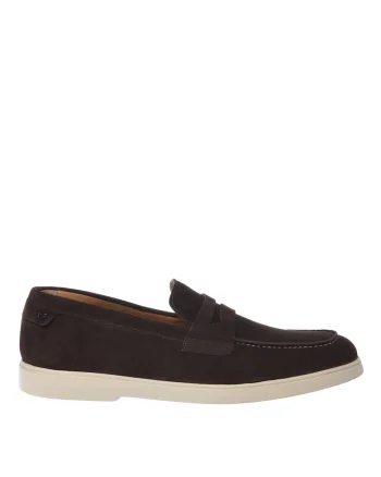 Pantofi loafer de piele intoarsa cu logo, Maro