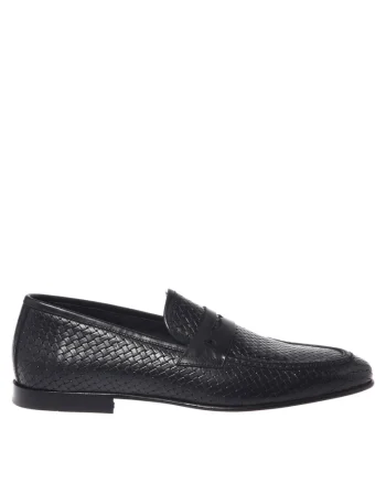 Pantofi loafer de piele cu aspect tesut, Negru