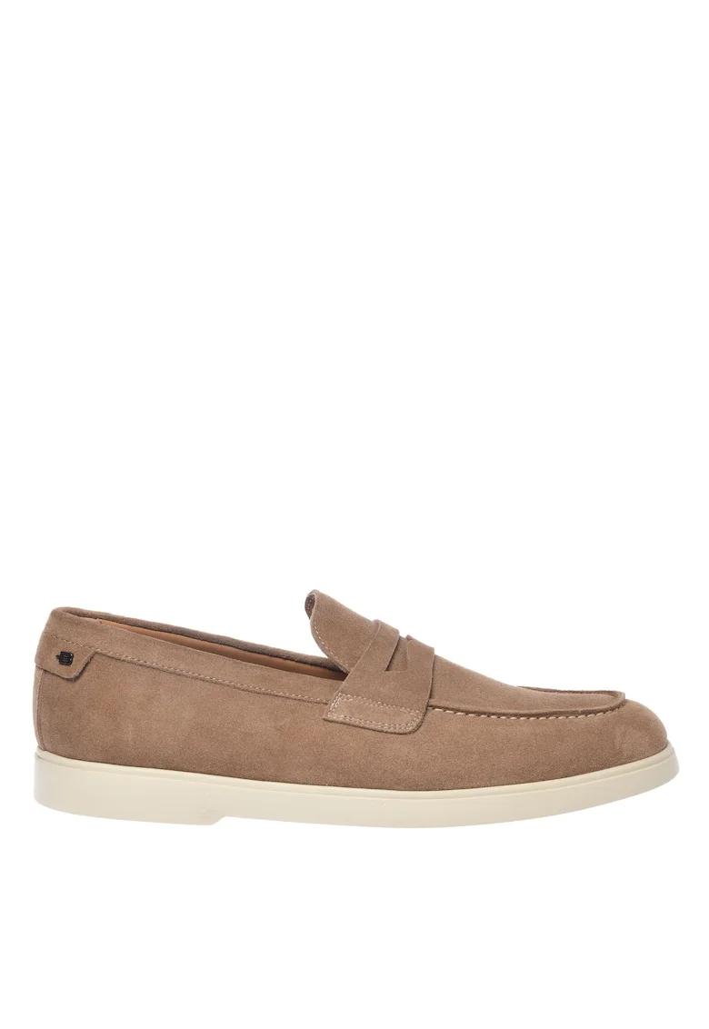 Pantofi loafer de piele intoarsa cu logo, Bej