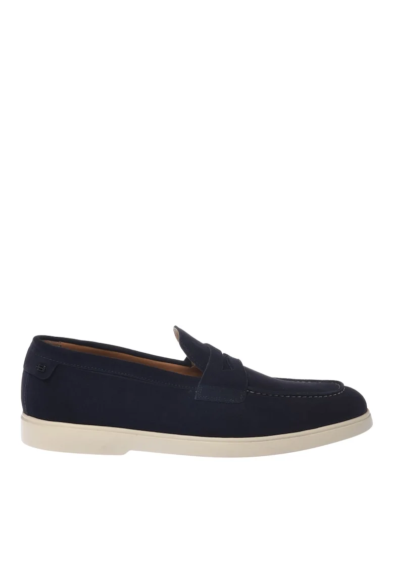 Pantofi loafer de piele intoarsa cu logo, Albastru