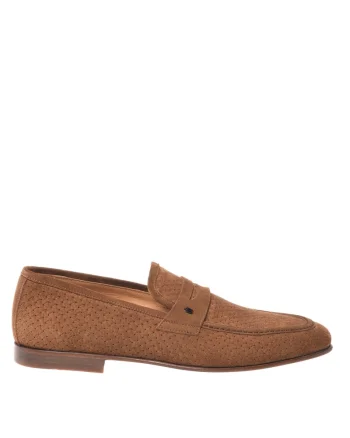 Pantofi loafer de piele intoarsa cu logo, Maro
