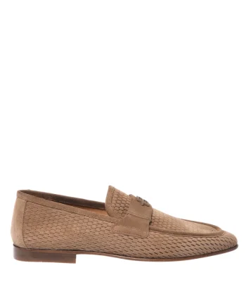 Pantofi loafer de piele intoarsa cu perforatii, Bej