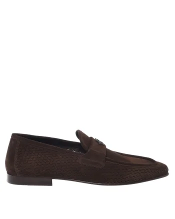 Pantofi loafer de piele intoarsa cu perforatii, Maro