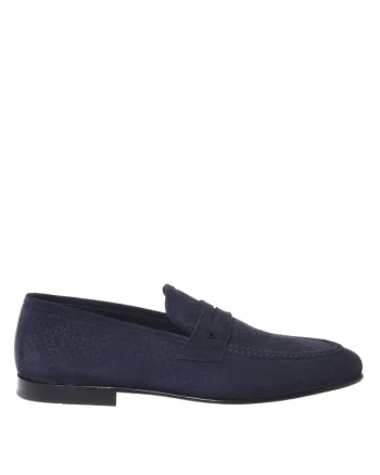 Pantofi loafer de piele intoarsa cu logo, Albastru