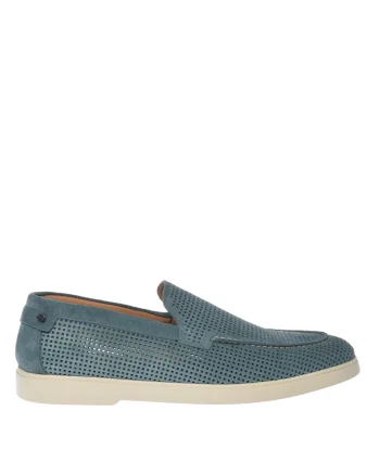 Pantofi loafer de piele intoarsa cu perforatii, Albastru petrol