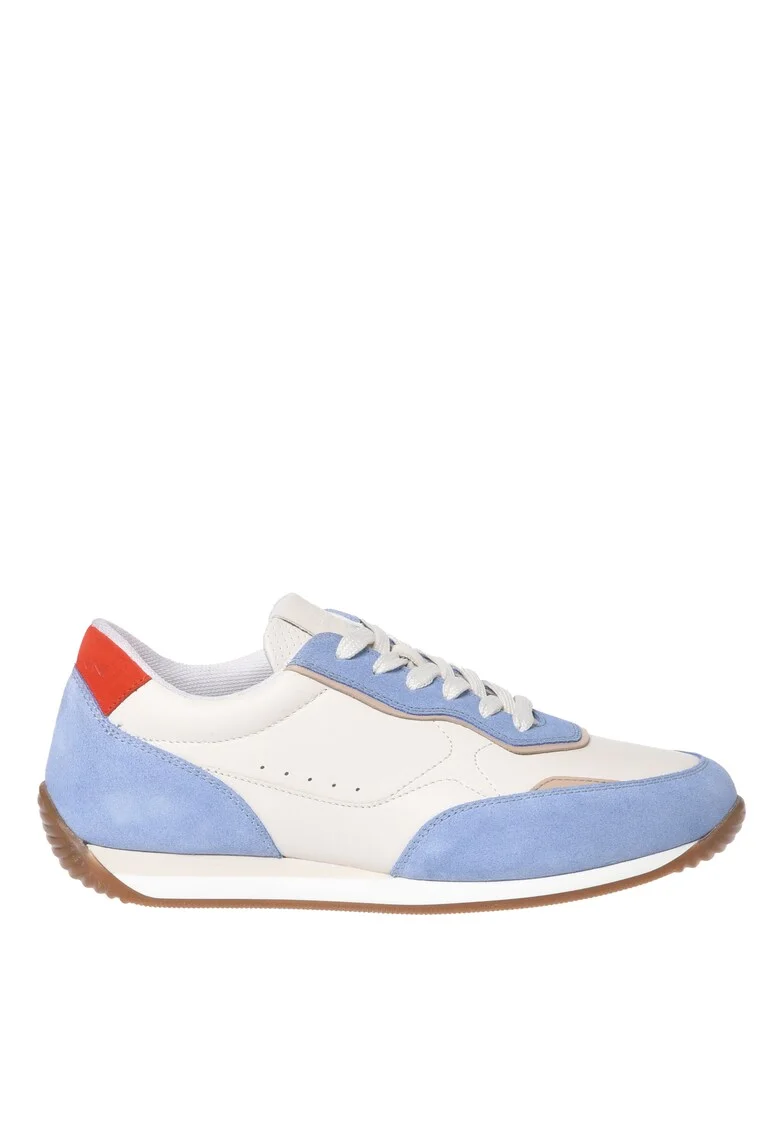 Pantofi sport de piele si piele nabuc cu model colorblock, Albastru