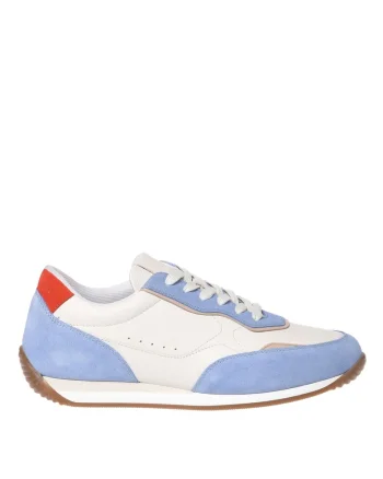 Pantofi sport de piele si piele nabuc cu model colorblock, Albastru