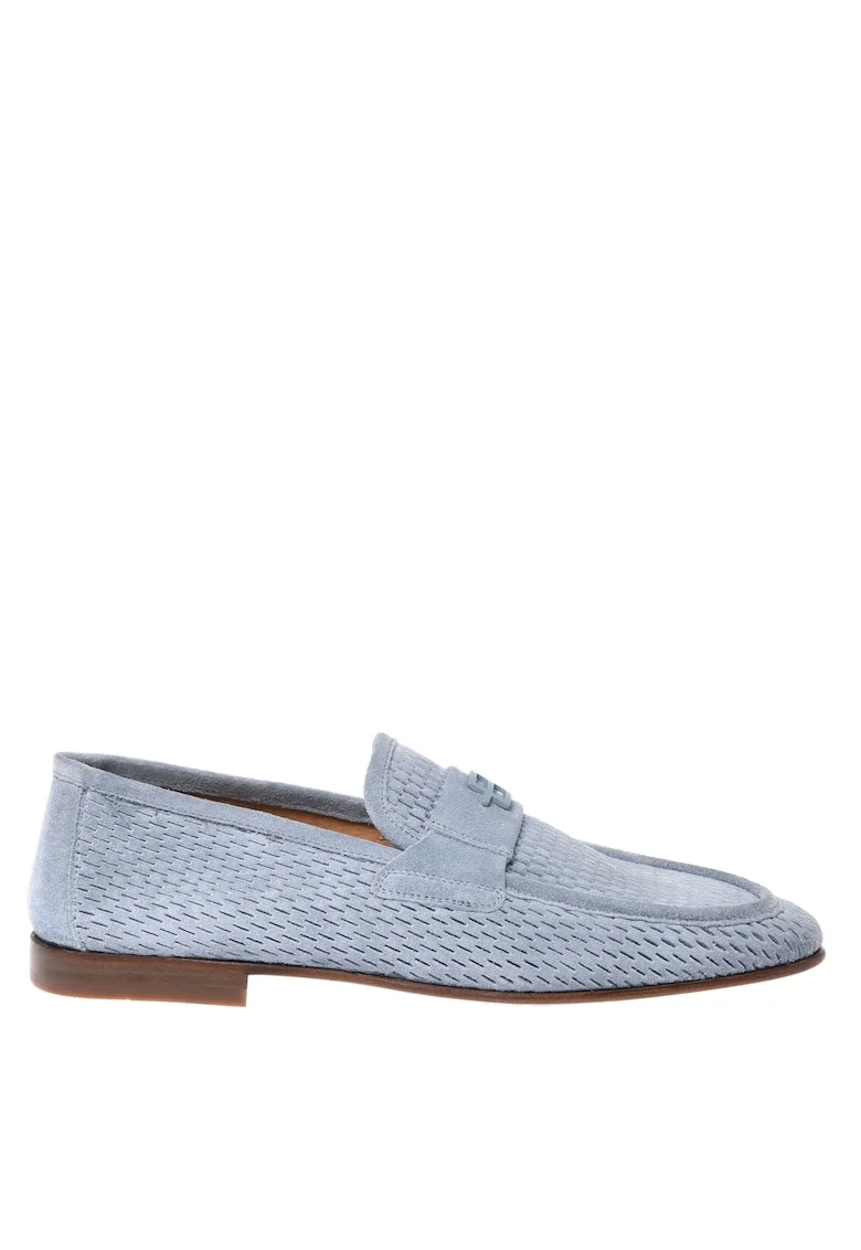 Pantofi loafer de piele intoarsa cu perforatii, Albastru deschis