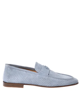 Pantofi loafer de piele intoarsa cu perforatii, Albastru deschis