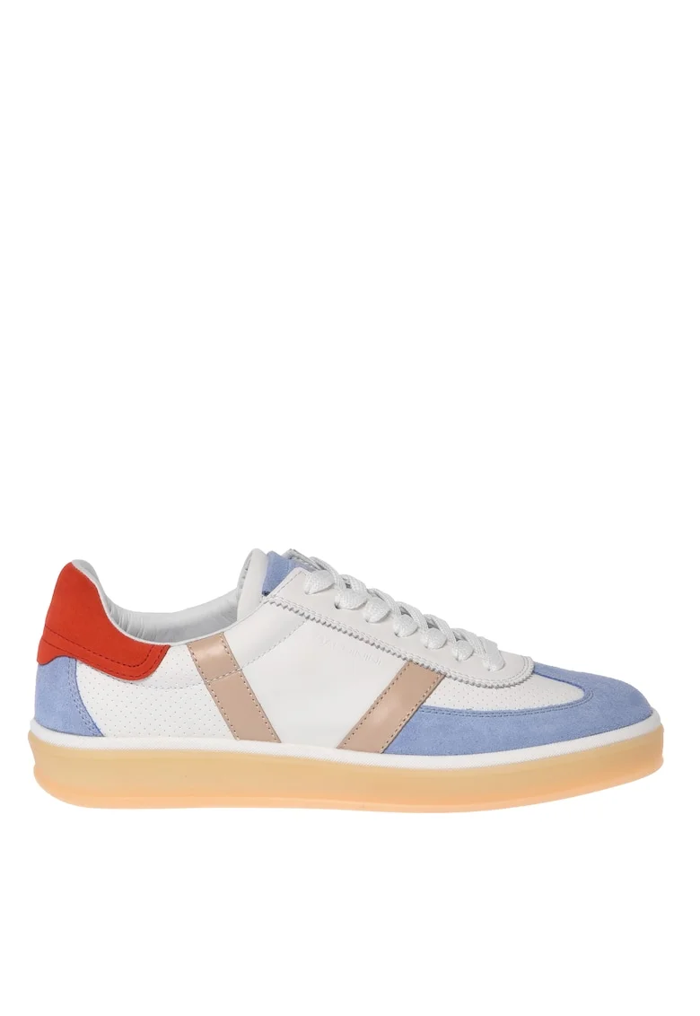 Pantofi sport cu model colorblock si material exterior de piele intoarsa, Albastru