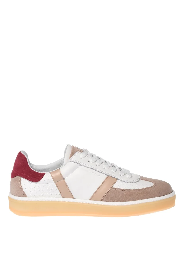 Pantofi sport cu model colorblock si material exterior de piele nabuc, Bej