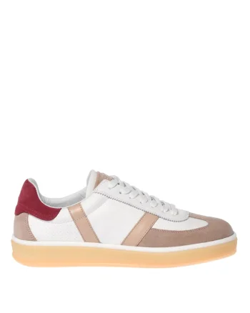 Pantofi sport cu model colorblock si material exterior de piele nabuc, Bej