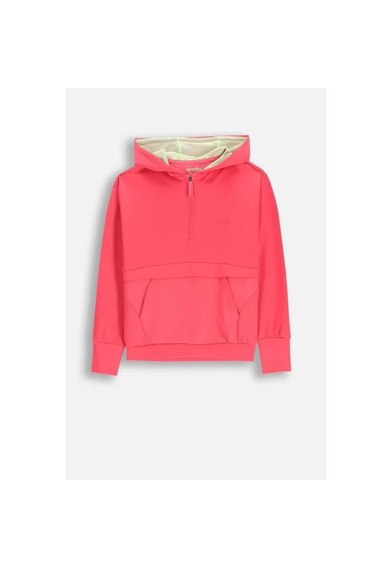 Hanorac sport  roz, tricot moale, cu gluga si buzunar, pentru fete