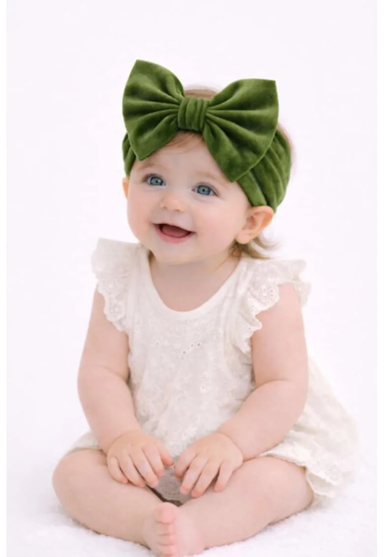 Bentita lata din catifea cu funda,  Model AL 134648, 12-18 luni, Verde